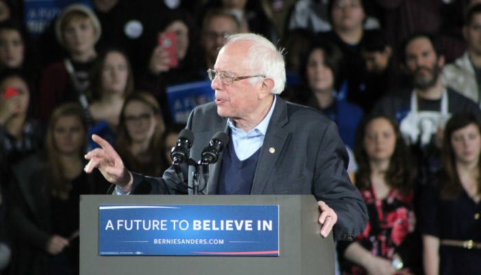 Sen. Bernie Sanders speaks at a rally on Jan. 30. Photo by Ingrid Roettgen/TMN.